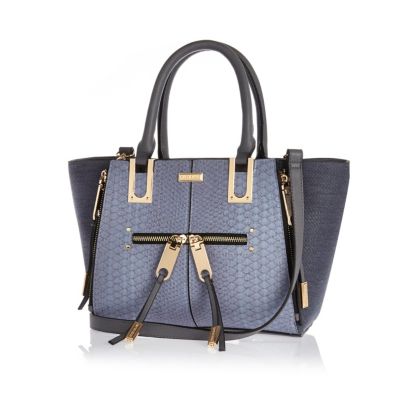 Blue mini zip winged tote handbag